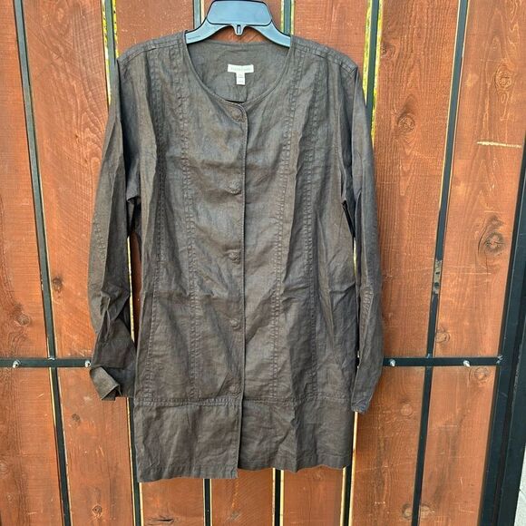 Eileen Fisher 100% organic Linen Lightweight Jacket - Size M Brown - Picture 1 of 5